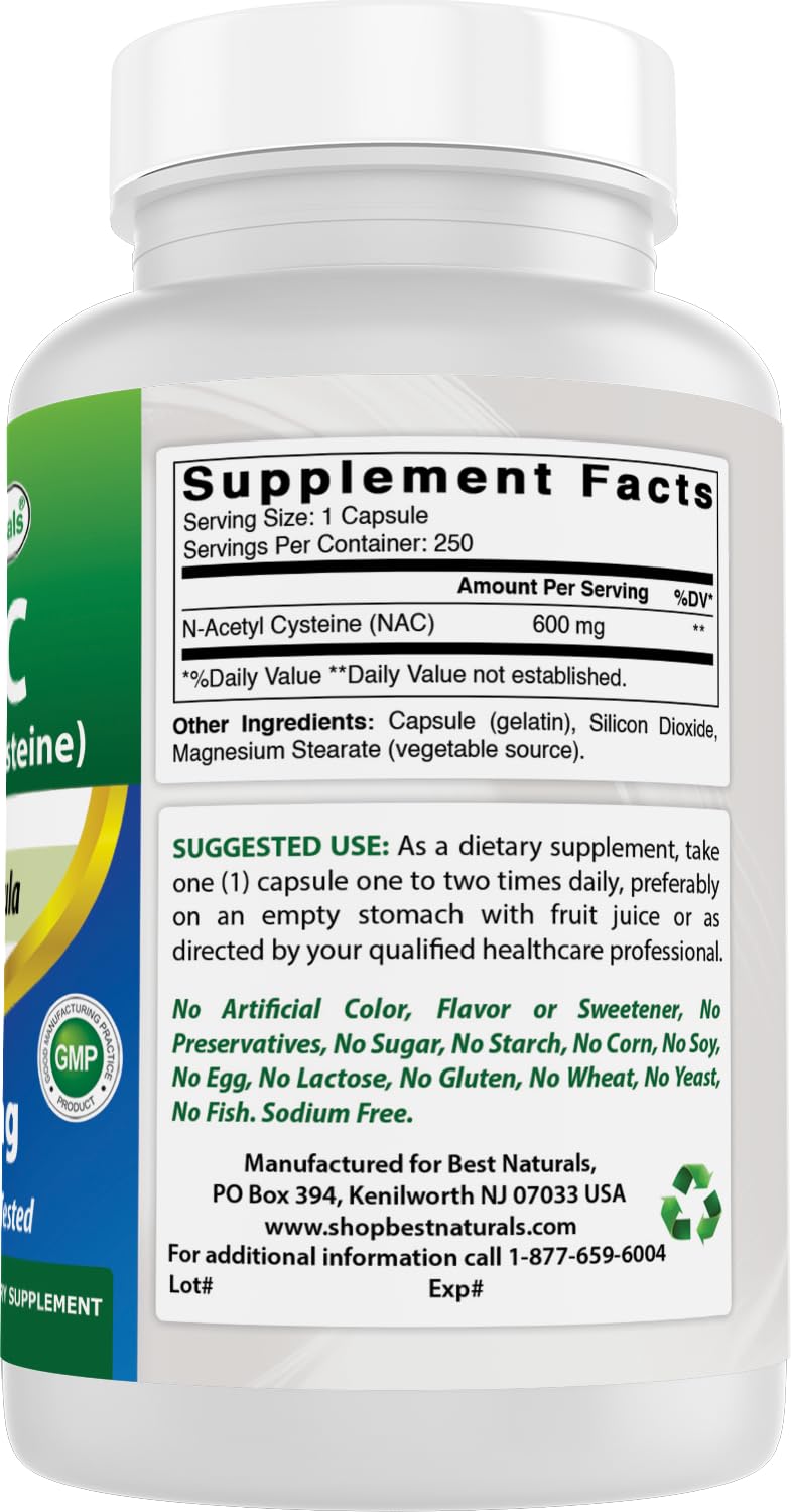 Best Naturals NAC - N Acetyl Cysteine 600 mg 120 Capsules - n Acetyl cysteine - Powerful antioxidant