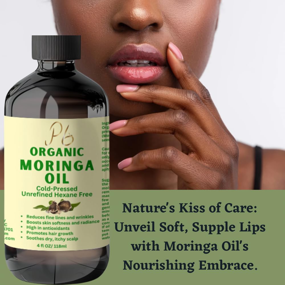 Premium Organic Cold-Pressed Moringa Oil, Unrefined & Nutrient-Rich for Skin, Hair & Body, Anti-Aging, Oil, Natural Moisturizer 4 fl Oz in Amber Glass Bottle.