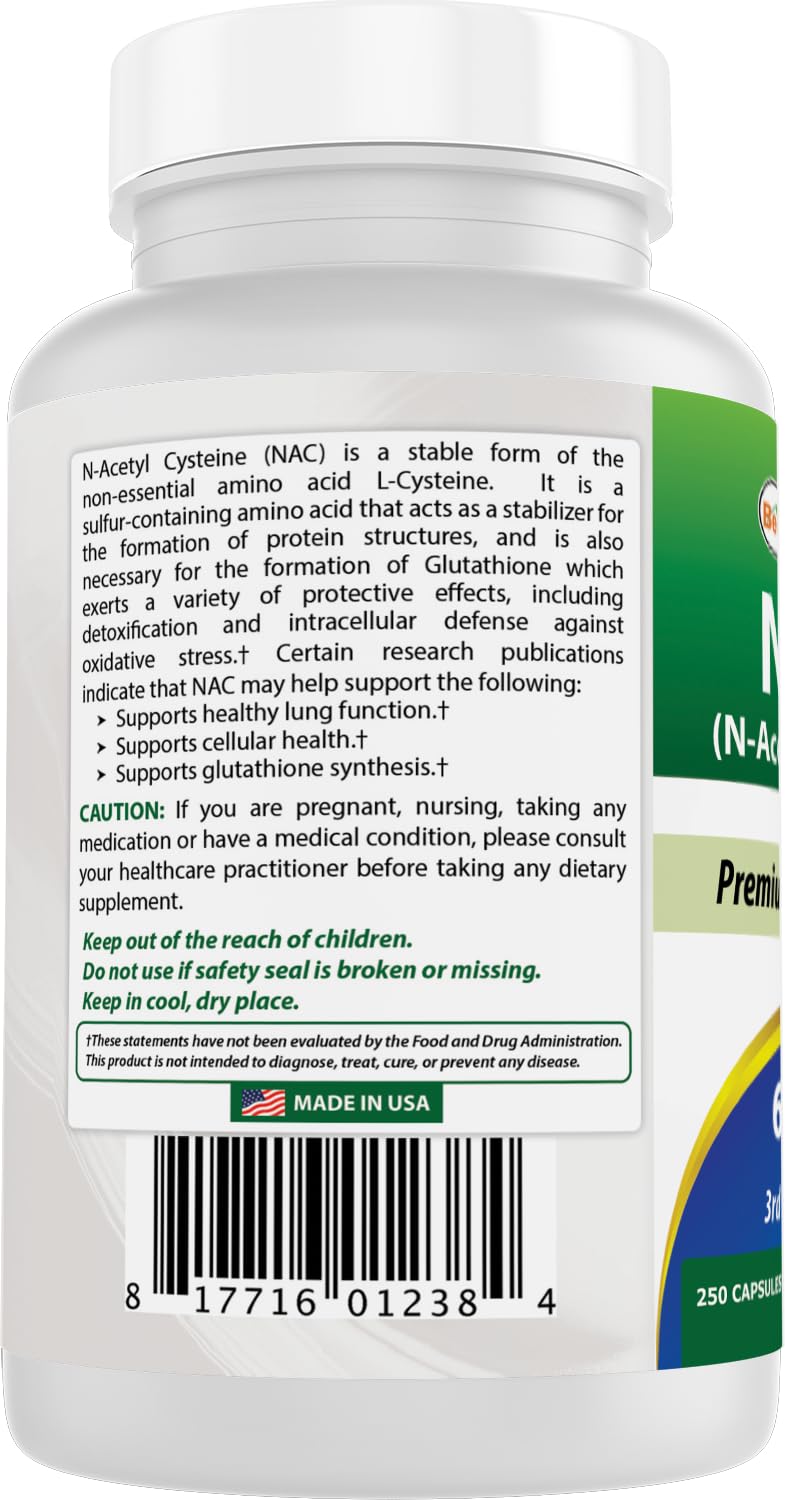 Best Naturals NAC - N Acetyl Cysteine 600 mg 120 Capsules - n Acetyl cysteine - Powerful antioxidant
