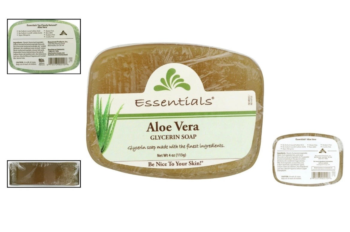Aloe Vera Glycerine Soap 4 oz - Softening & Cleansing for Adult Skin All Natural.