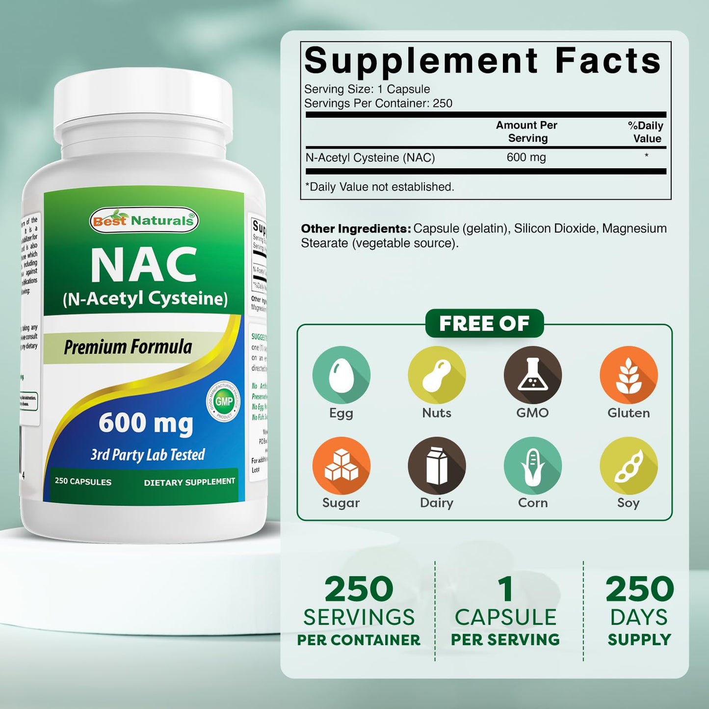 Best Naturals NAC - N Acetyl Cysteine 600 mg 120 Capsules - n Acetyl cysteine - Powerful antioxidant