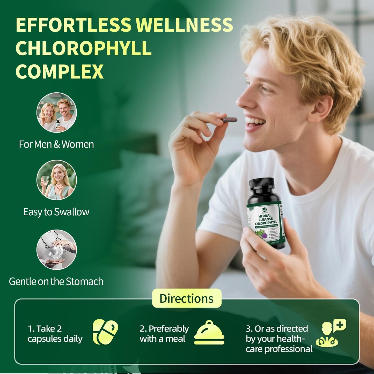 Lukaree Chlorophyll Liquid Drops & Capsules Combo, Dual Action Support for Cleansing, Energy & Oral Freshness, Immune Support, Internal Deodorant, Skin & Gut Health, Vegan, Sugar-Free, 2Oz + 120 Caps