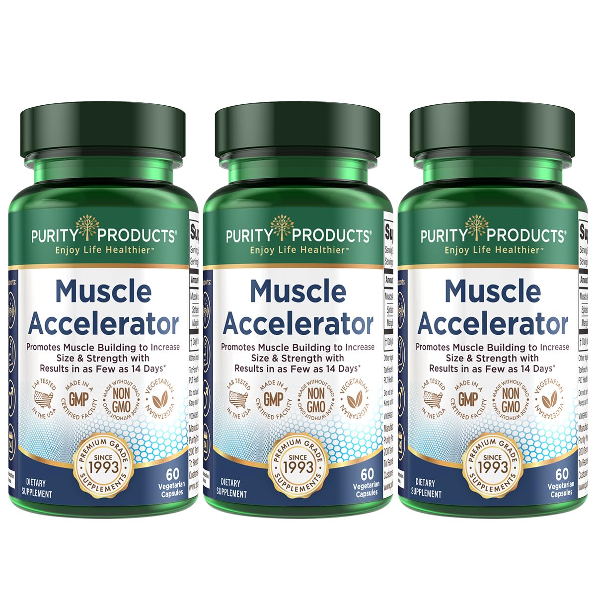 Purity Products Muscle Accelerator 650 mg Patented & Clinically Tested Muscle Accelerator Blend of Ayurvedic Herbal Extracts Promotes Strength, Endurance + Muscle Growth - 60 Veg Caps