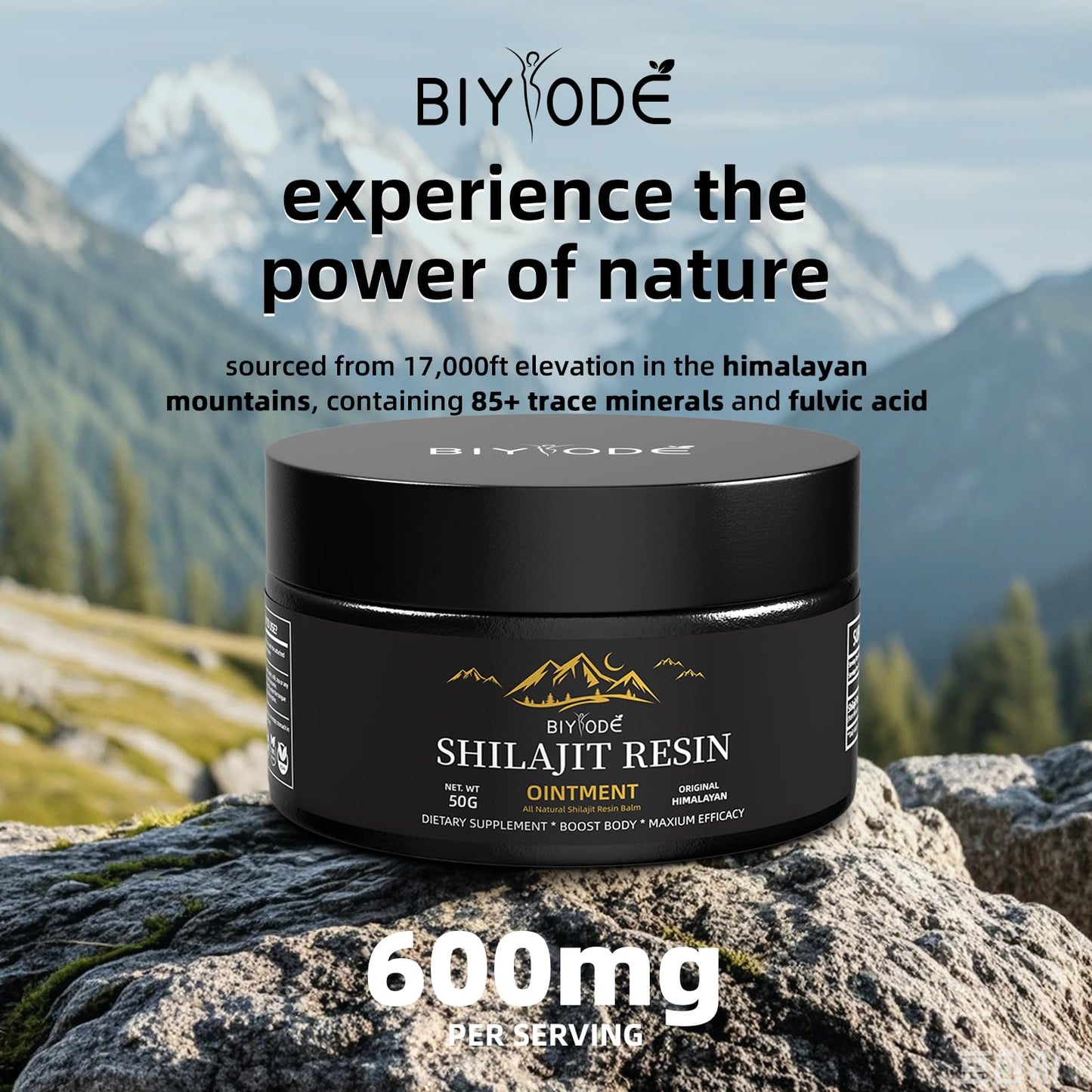 Pure Himalayan Shilajit Resin 600mg | 50 Servings with Fulvic Acid & 85+ Trace Minerals | Vegan, Non-GMO Energy Supplement for Men & Women | Ancient Ayurvedic Formula