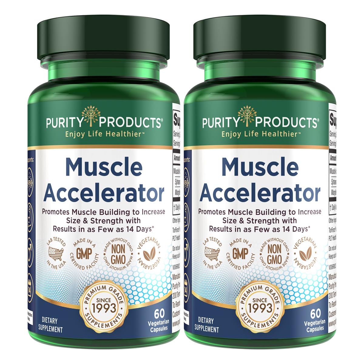 Purity Products Muscle Accelerator 650 mg Patented & Clinically Tested Muscle Accelerator Blend of Ayurvedic Herbal Extracts Promotes Strength, Endurance + Muscle Growth - 60 Veg Caps