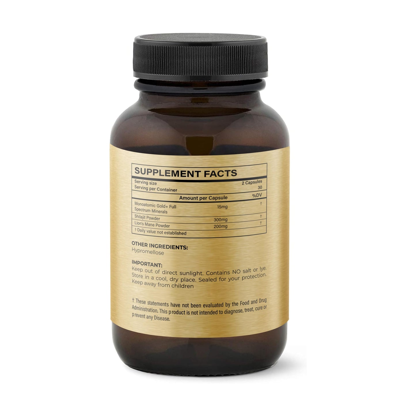 I Am Joy co. Ormus Shilajit Lion's Mane - Ultimate Brain Power! Monoatomic 24k Gold - The Only Blend of Its Kind for Energy, Memory, & Focus - 60 Vegan Capsules in Eco Friendly Glass