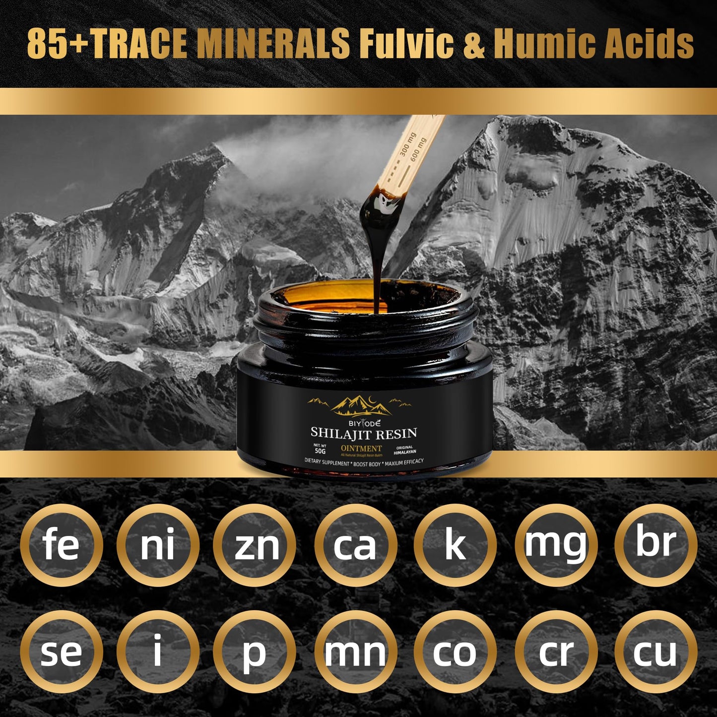Pure Himalayan Shilajit Resin 600mg | 50 Servings with Fulvic Acid & 85+ Trace Minerals | Vegan, Non-GMO Energy Supplement for Men & Women | Ancient Ayurvedic Formula