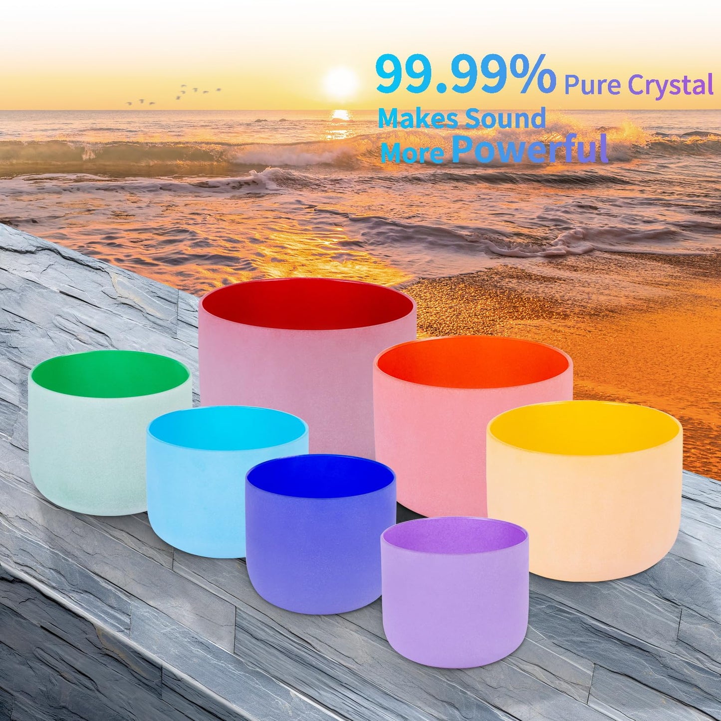 Sevenbowls Singing Bowls 432hz B Note 8-Inch Crystal Singing Bowl With A Free Mallet And O-Ring For Sound Healing, Meditation, Yoga, and Sound Baths