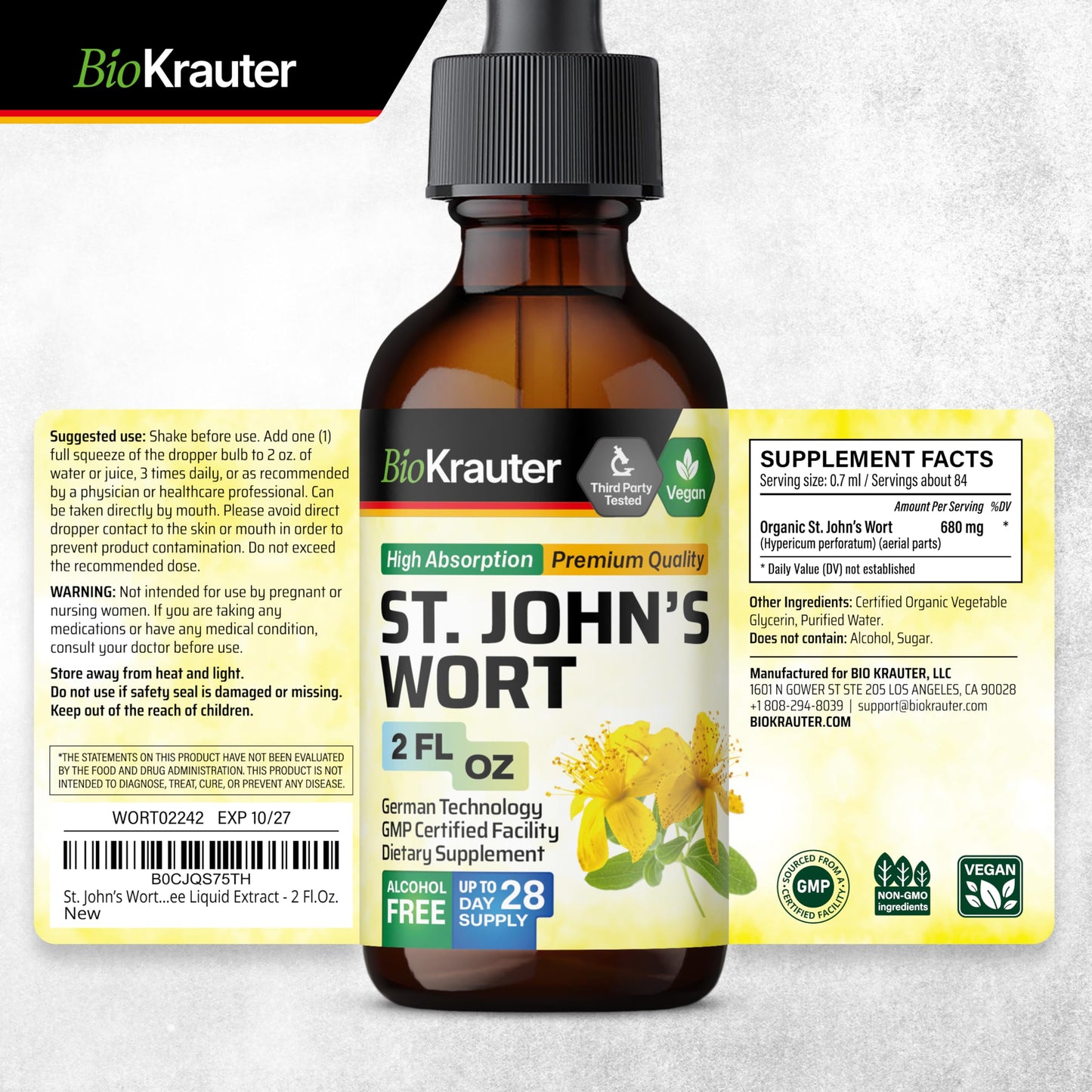 St Johns Wort Tincture - Hypericum Perforatum Liquid Extract for Heart Health & Mood Support - High Absorption - St Johns Wort.