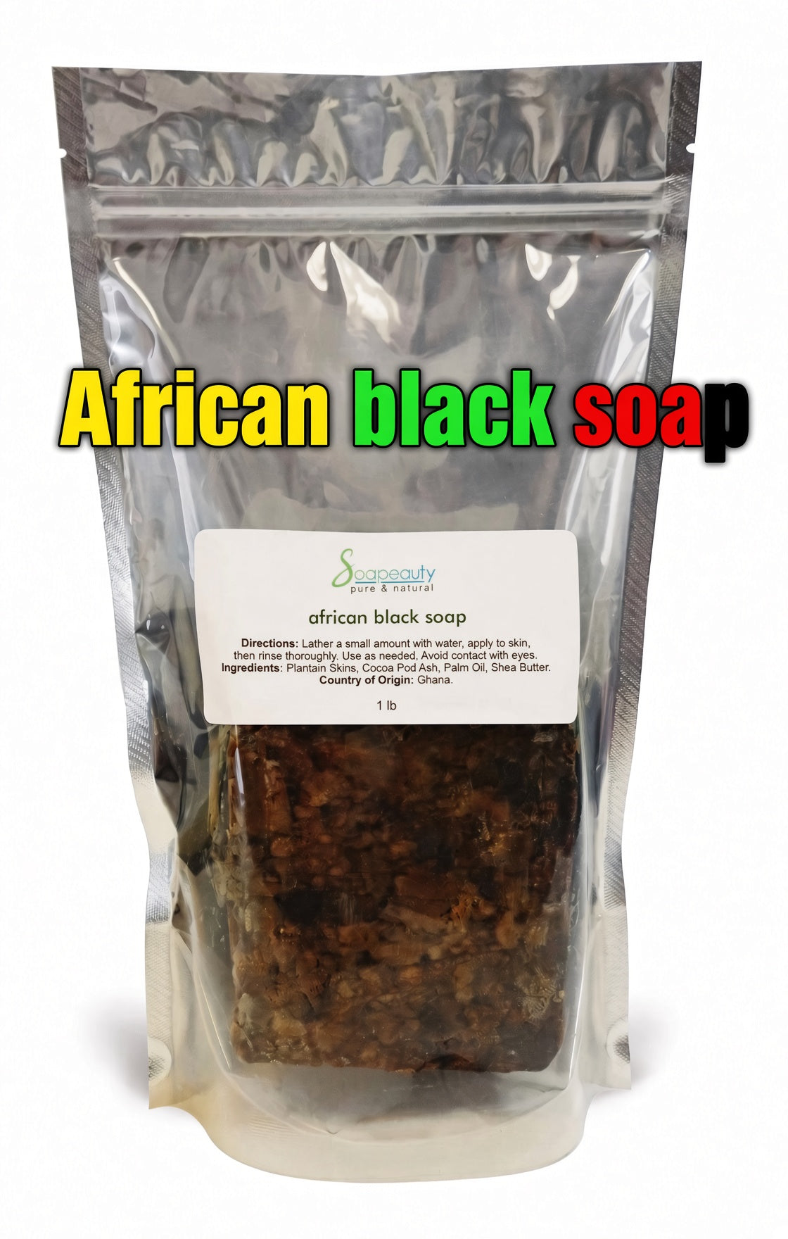 African Black Soap Raw Natural From Ghana 16oz No Harmful Ingredients. Bacterial benefits that help treat acne and soothe irritated skin.