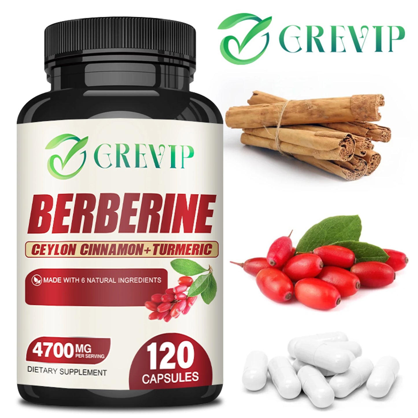 Berberine - with Ceylon Cinnamon - Cardiovascular and Digestive Health, Antioxidant - 120 Capsules