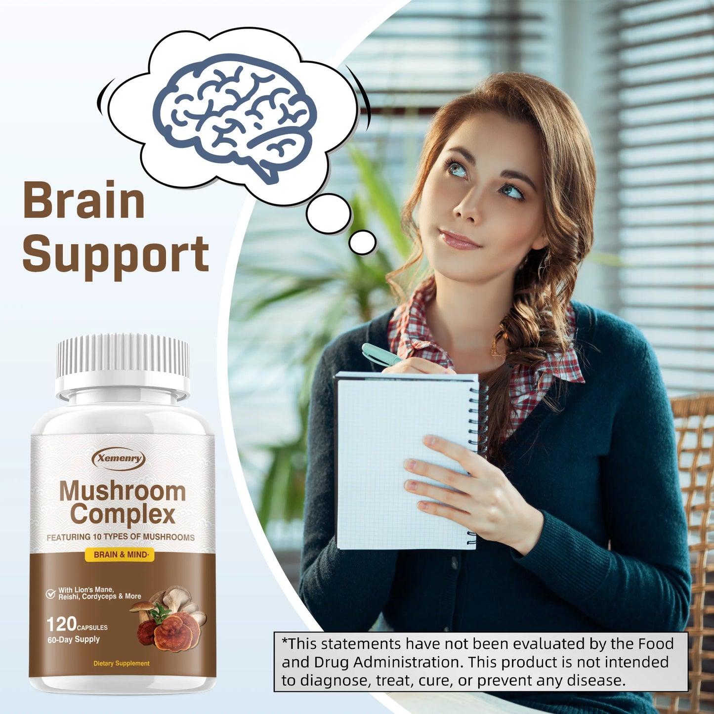 Mushroom Complex Capsules - Promote Brain Cognitive Function, Relieve Stress and Improve Sleep Quality - 120 Capsules