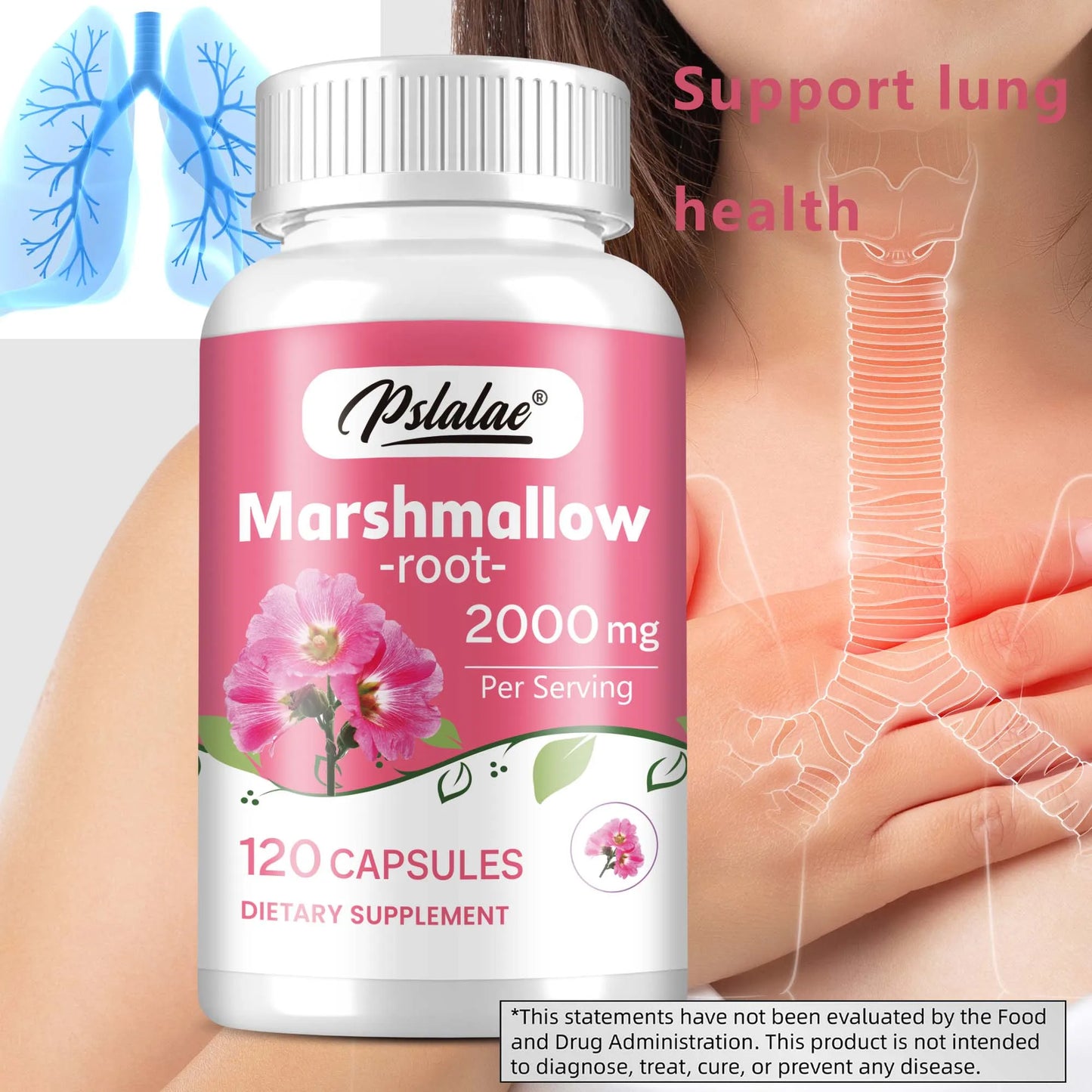 Marshmallow Root - Lung Cleanser, Digestive and Respiratory Health, Skin Health - 120 Capsules