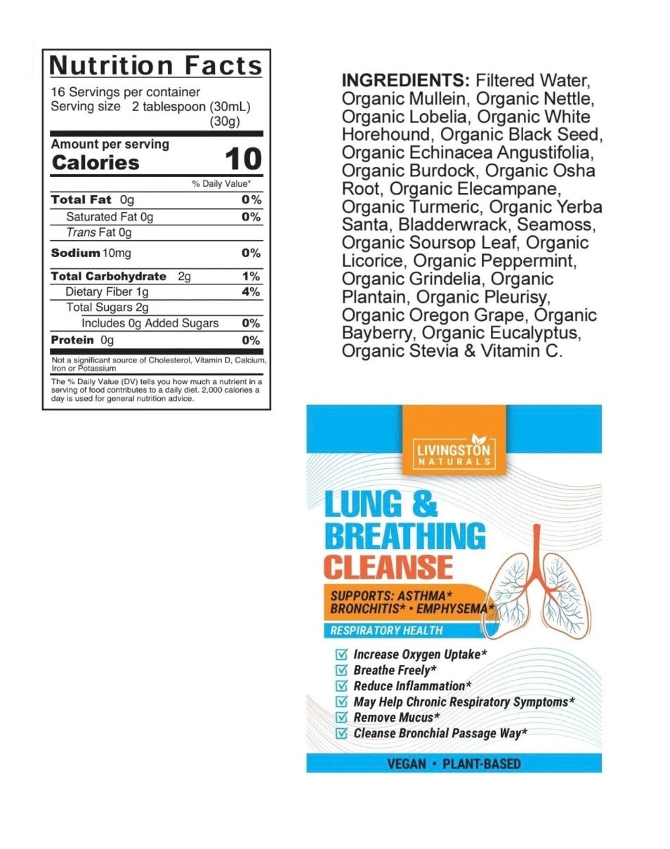 Lung & Breathing Cleanse, Combat Respiratory Infections Great for Asthma Bronchitis and Copd Removes Mucus Organic Expectorant Plant-Based. 16 oz.