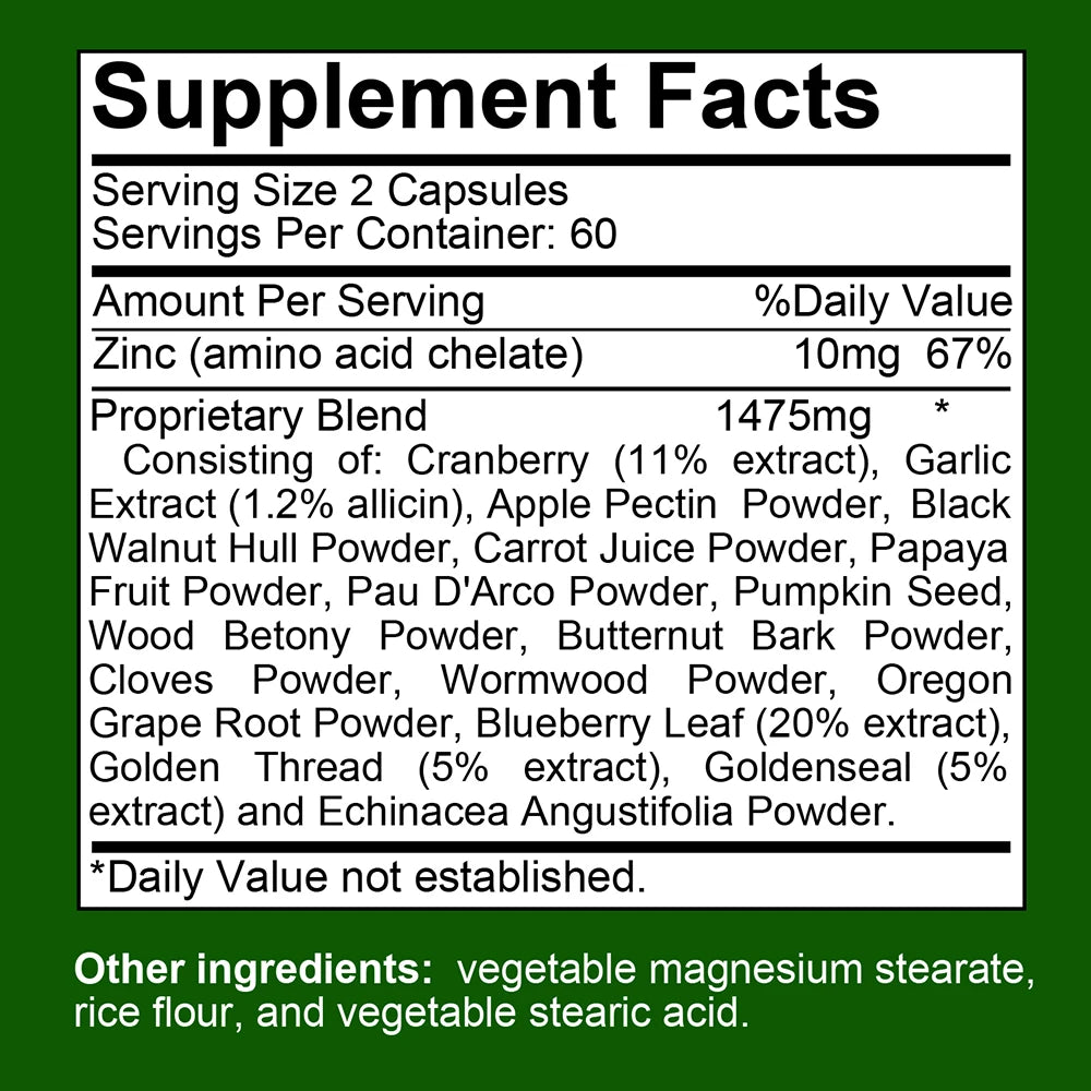 Parasite Cleanse & Detox - Supports Healthy Gut, Immune and Energy Levels, Eliminates Internal Parasites, 120 Capsules