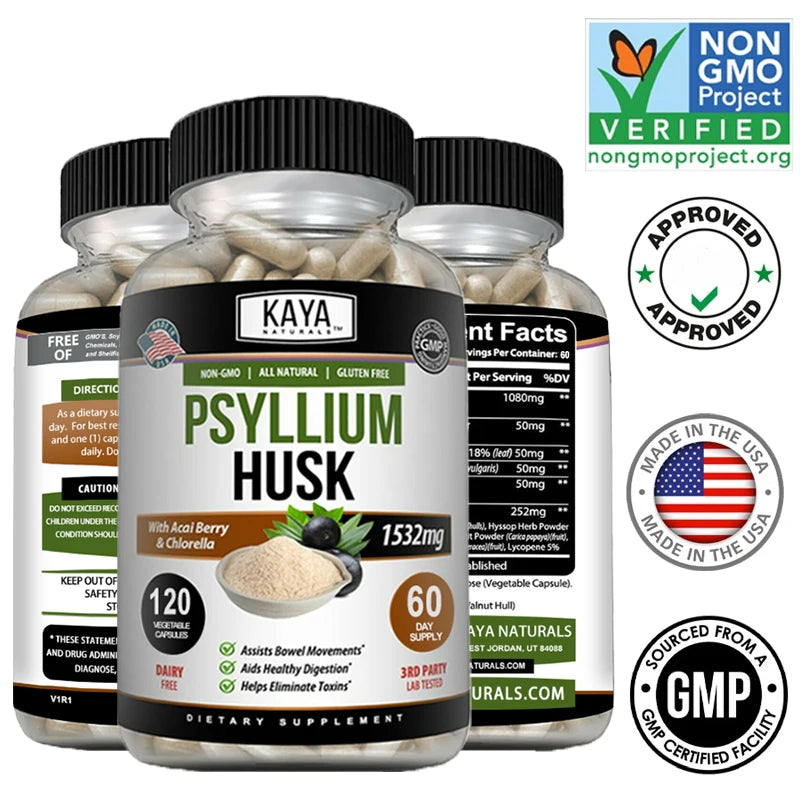 Psyllium Husk Supplement 1532mg - Supports A Healthy Digestive System, Helps with Colon Cleansing, Detoxification, Sleep Aid
