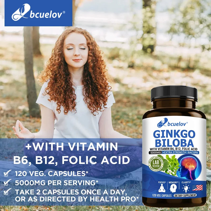 Ginkgo Biloba - Brain Booster - Rich in vitamins B6, B12, folic acid, helps improve concentration and memory, cognitive abilities