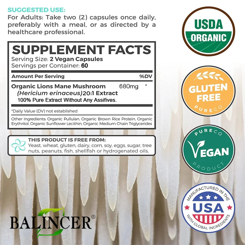 Lion's Mane Mushroom Capsules Regenerates Damaged Brain Cells 🧠 Increases Intelligence Eliminates Brain Fog, Increases Memory & Cognitive Function.