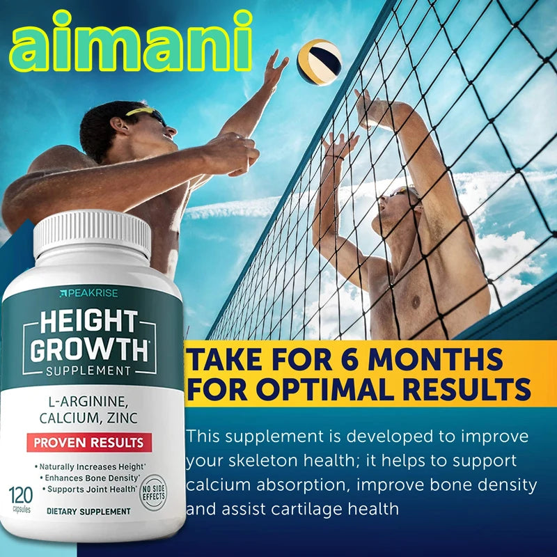 Calcium, Vitamin D3, Zinc, Promotes Bone Growth and Health, Natural Height Increase, Supplement Bone Length, Strength