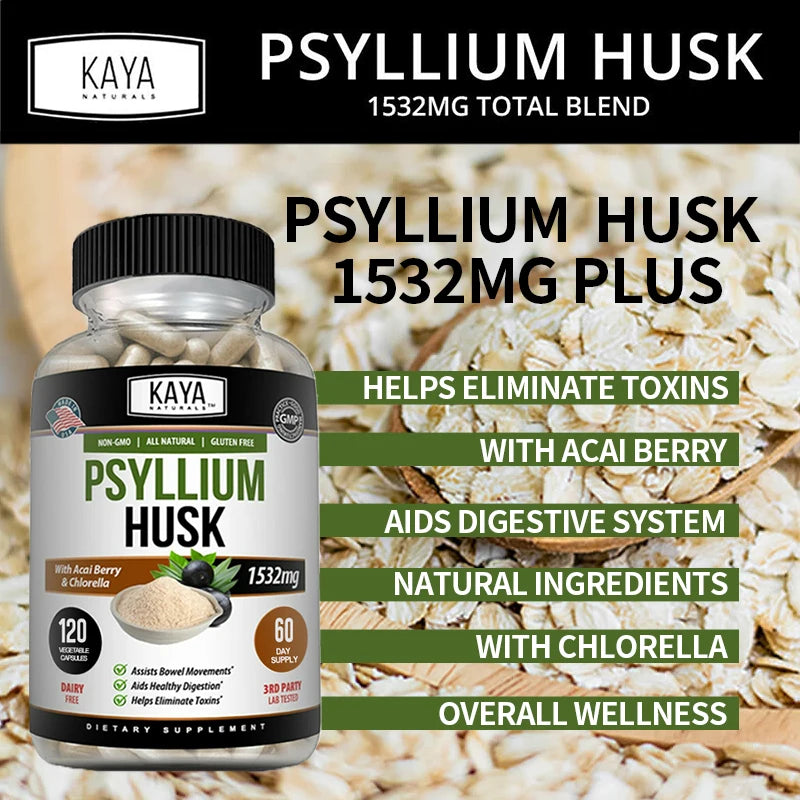 Psyllium Husk Supplement 1532mg - Supports A Healthy Digestive System, Helps with Colon Cleansing, Detoxification, Sleep Aid