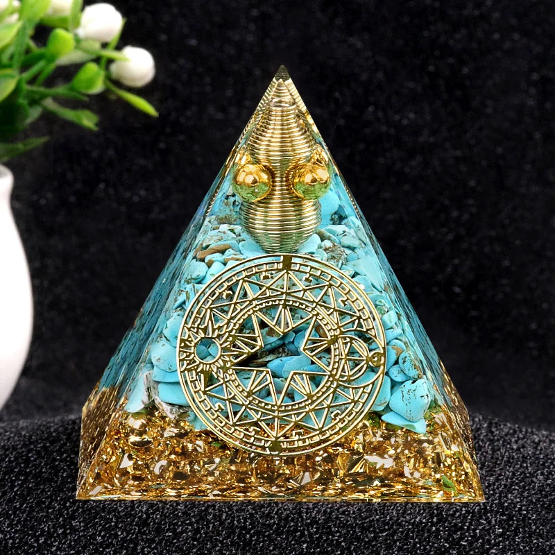Orgonite Energy Pyramid Natural Reiki Healing Crystal Chakra Generator Blocks Harmful Electromagnetic Frequencies.