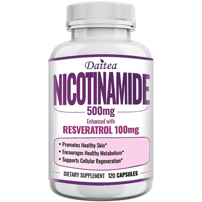 Daitea Vitamin B3 Niacinamide Resveratrol Supplement Capsules, Benefits Skin Health, NAD, Energy, Metabolism