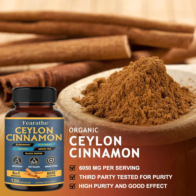 Organic Ceylon Cinnamon Capsules - Balance, Immune System, Antioxidant, 100% Certified Organic, Gluten Free and Non-GMO