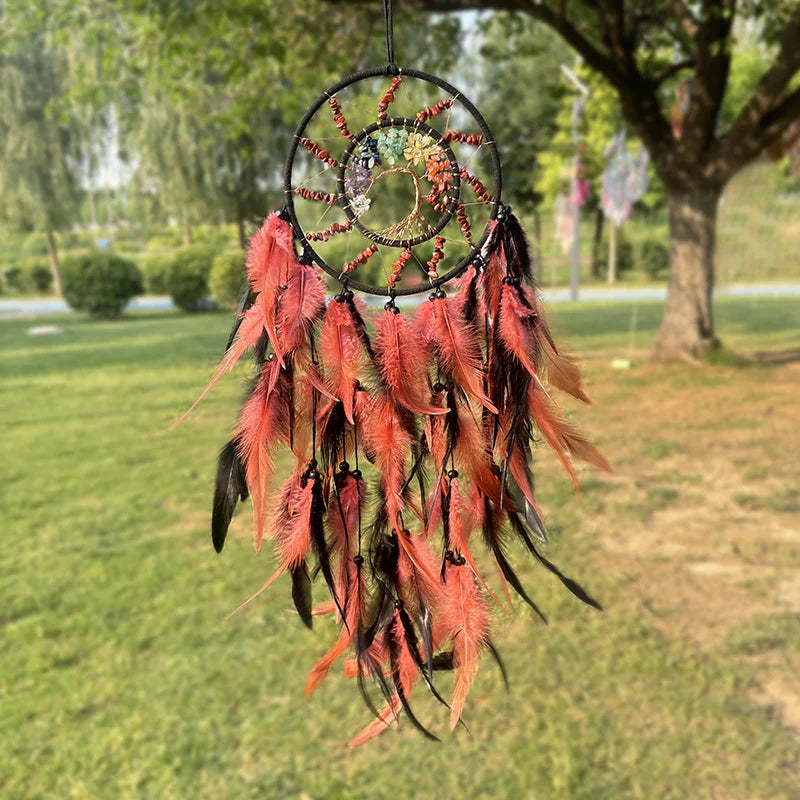 Chakra Dream Catcher Tree Of Life Crystal Hand Woven Feathers Wind Chimes Wall Hangings Spiritual Protection Connection to Ancestral Plane.
