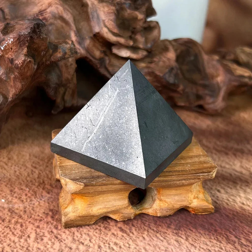 Black Shungite Pyramid Natural Crystal Stone Tower EMF Protection, Energy Stones Block Radiation ☢️