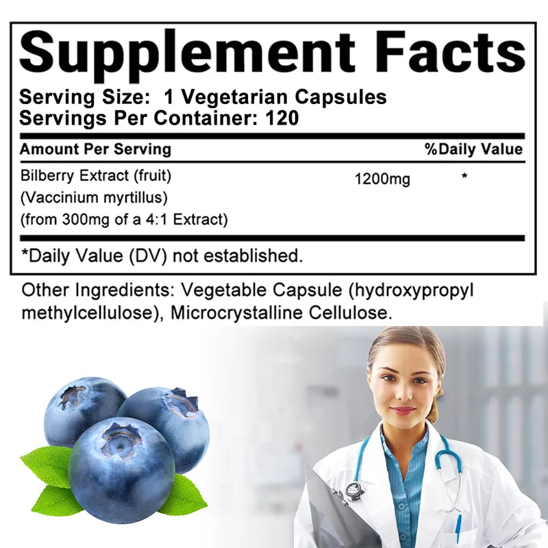 Bilberry Extract Supplement - 1200MG, Relieves Eye Fatigue, Supports Vision Health, Antioxidant