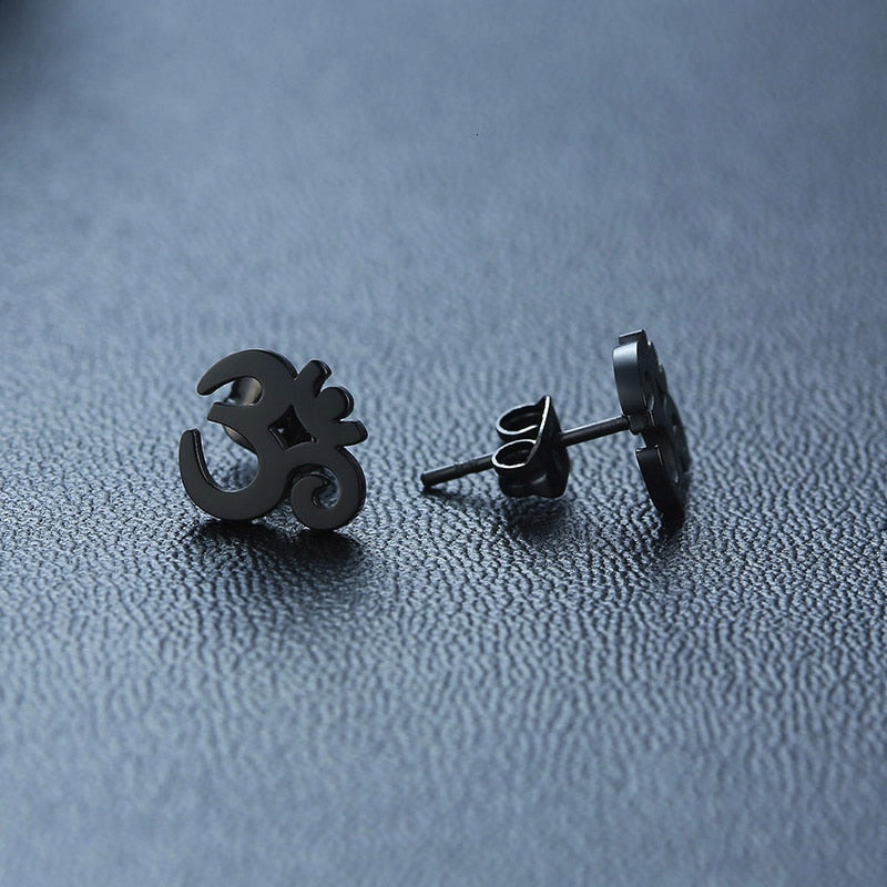 OM SYMBOL AUM STUD EARRING STAINLESS STEEL YOGA AND MEDITATION UNISEX JEWELRY GIFTS FOR YOGA LOVERS
