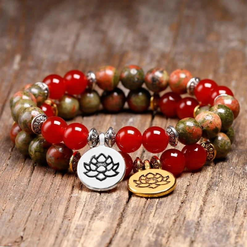 Natural Tourmaline Onyx Buddhism Buddha Bracelets Lotus Charm Bracelet Mala Yoga Spiritual Jewelry For Women Gift Drop Shipping