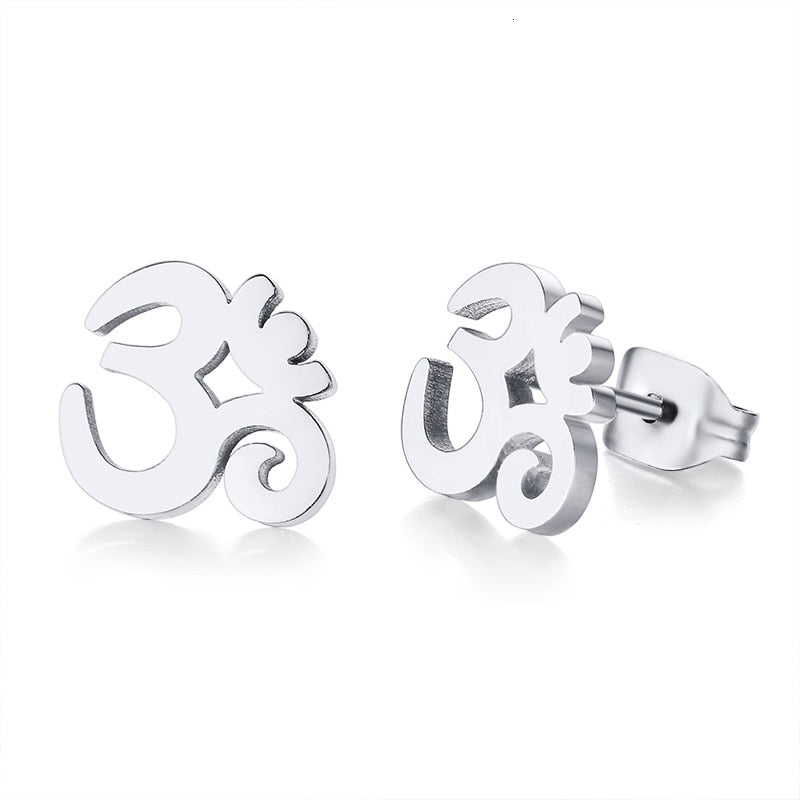 OM SYMBOL AUM STUD EARRING STAINLESS STEEL YOGA AND MEDITATION UNISEX JEWELRY GIFTS FOR YOGA LOVERS