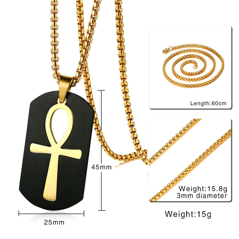 Vnox Removable Ankh Cross Necklace for Men Gold Tone Stainless Steel Cut Out Crux Ansata Key To Life Egypt Pendant Box Chain 24"