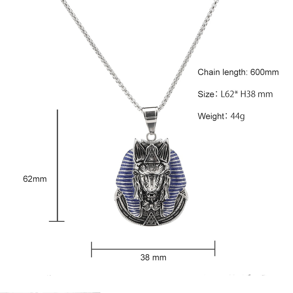Stainless Steel Anubis Pendant Necklace with Chain Egyptian Pyramids Vintage Jewelry Gift For Men Women
