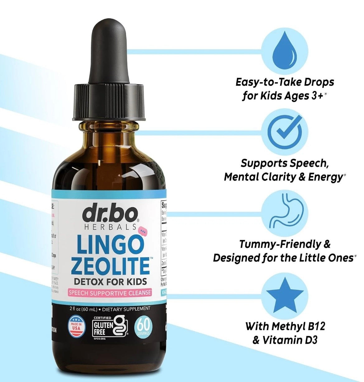 Zeolite Detox for Kids ,Pure Zeolite Inhances Speech Patterns Liquid Drops with  B12 & D3