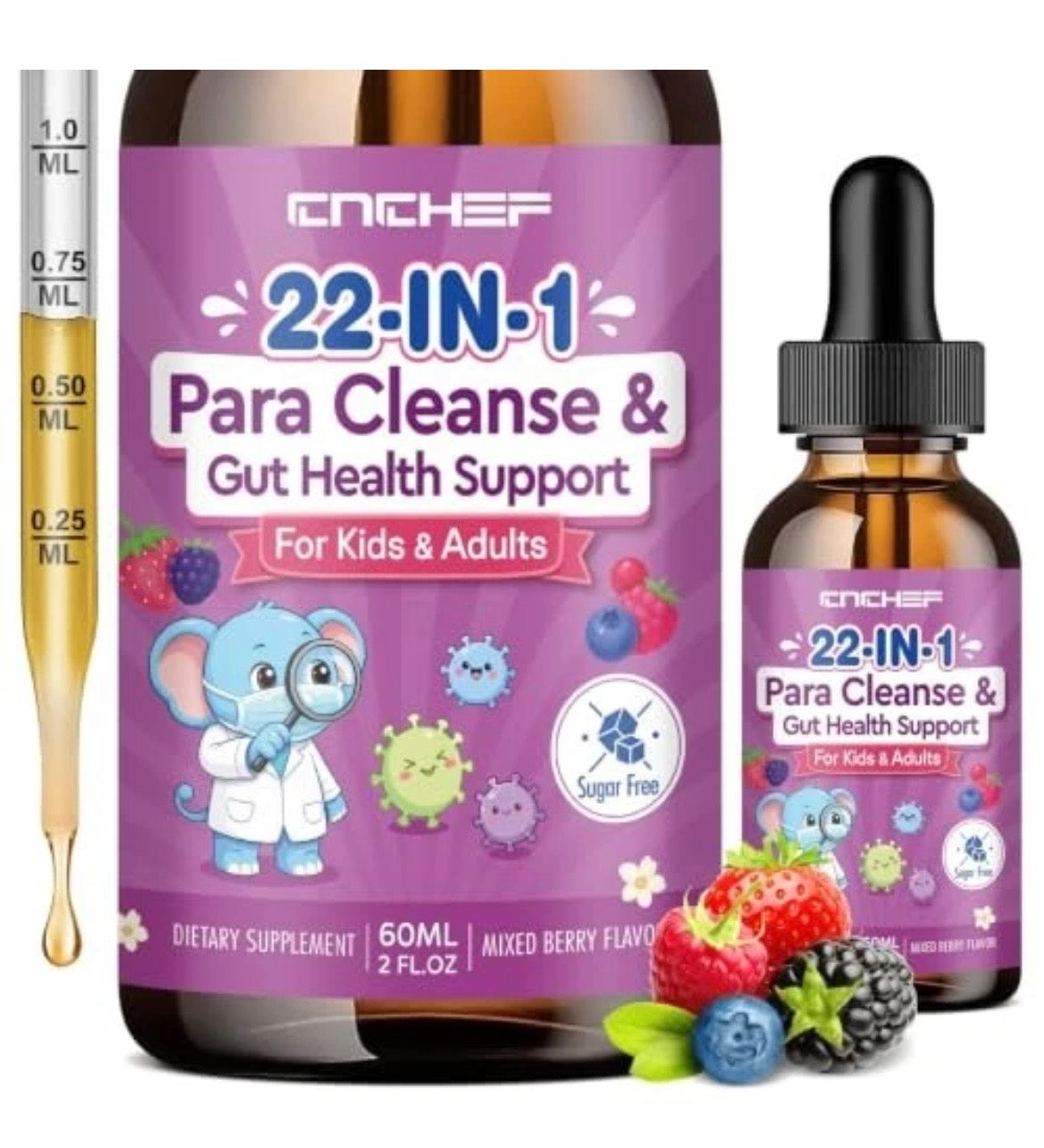 Parasite Cleanse For Kids 22 in 1  Kids, Zeolite Detox 2 Fl Oz Mixed Berry Flavor