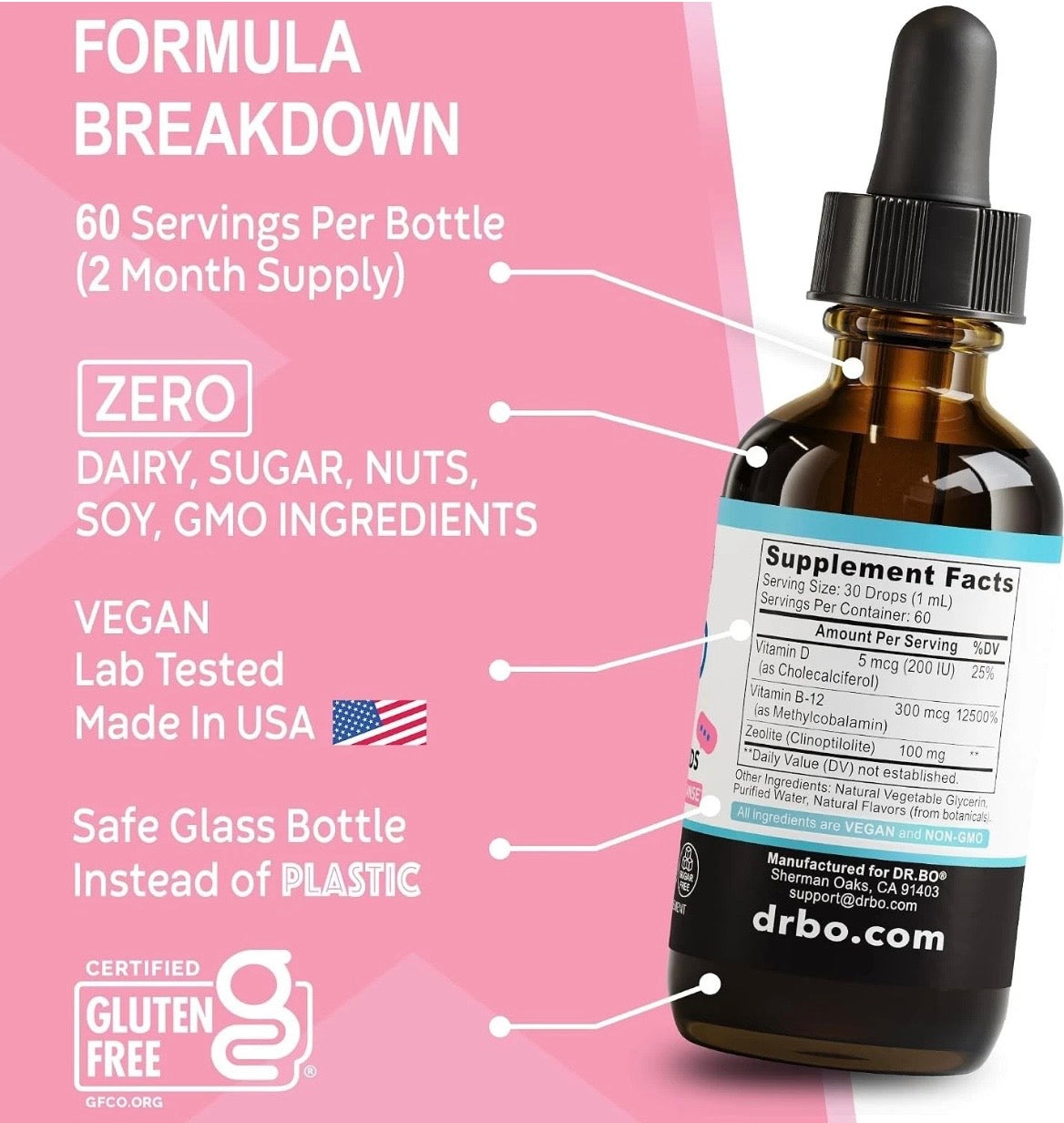 Zeolite Detox for Kids ,Pure Zeolite Inhances Speech Patterns Liquid Drops with  B12 & D3