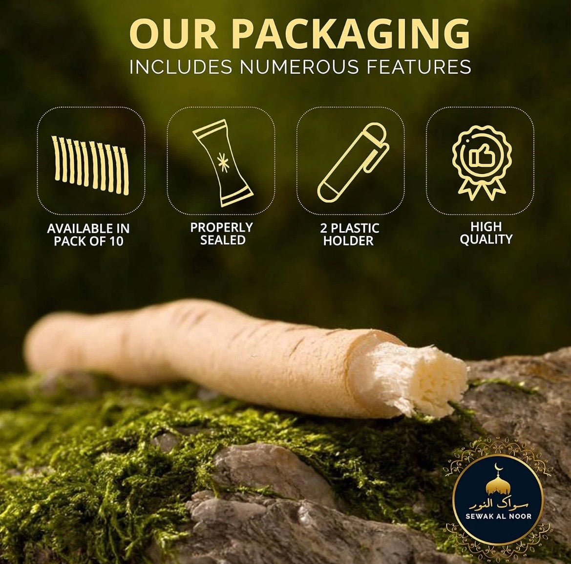 Pack of 5 Miswak Sticks for Teeth with 1 Holder - Vacuum Sealed Natural Flavored