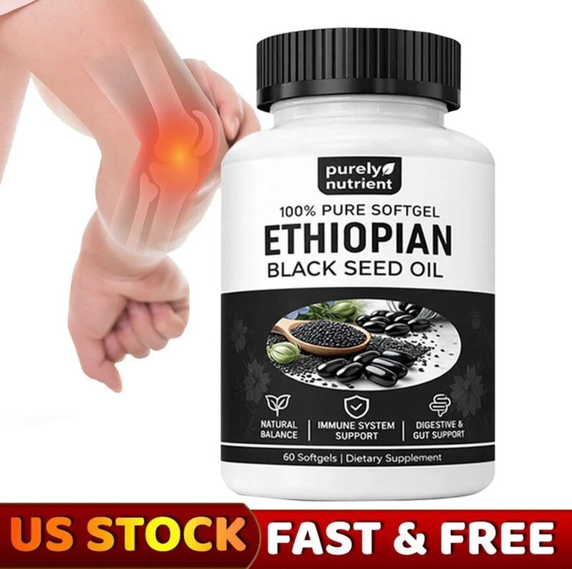 Ethiopian Black Seed Oil Capsules 4.64% Thymoquinone Purely Nutrient Fights Cell Damage, Reduces Inflammation, Fights Cancer Cells, Supports Immune Health.