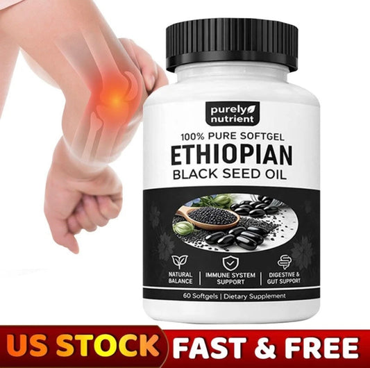 Ethiopian Black Seed Oil Capsules 4.64% Thymoquinone Purely Nutrient Fights Cell Damage, Reduces Inflammation, Fights Cancer Cells, Supports Immune Health.