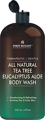 First Botany, ALL Natural Body Wash - No Harmful Chemicals Fights Body Odor, Athlete's Foot, Jock Itch, Nail Issues, Dandruff, Acne, Eczema, Shower Gel for Women & Men, Skin Cleanser -16 fl oz (Tea Tree Eucalyptus)