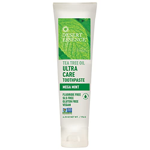 Desert Essence Natural Tea Tree Oil Ultra Care Toothpaste - Mega Mint - 6.25 Oz - Helps Soothe Gums & Reduce Plaque - Freshens Breath & Cleans Teeth - Oral Care - Defends Against Sugar Acids