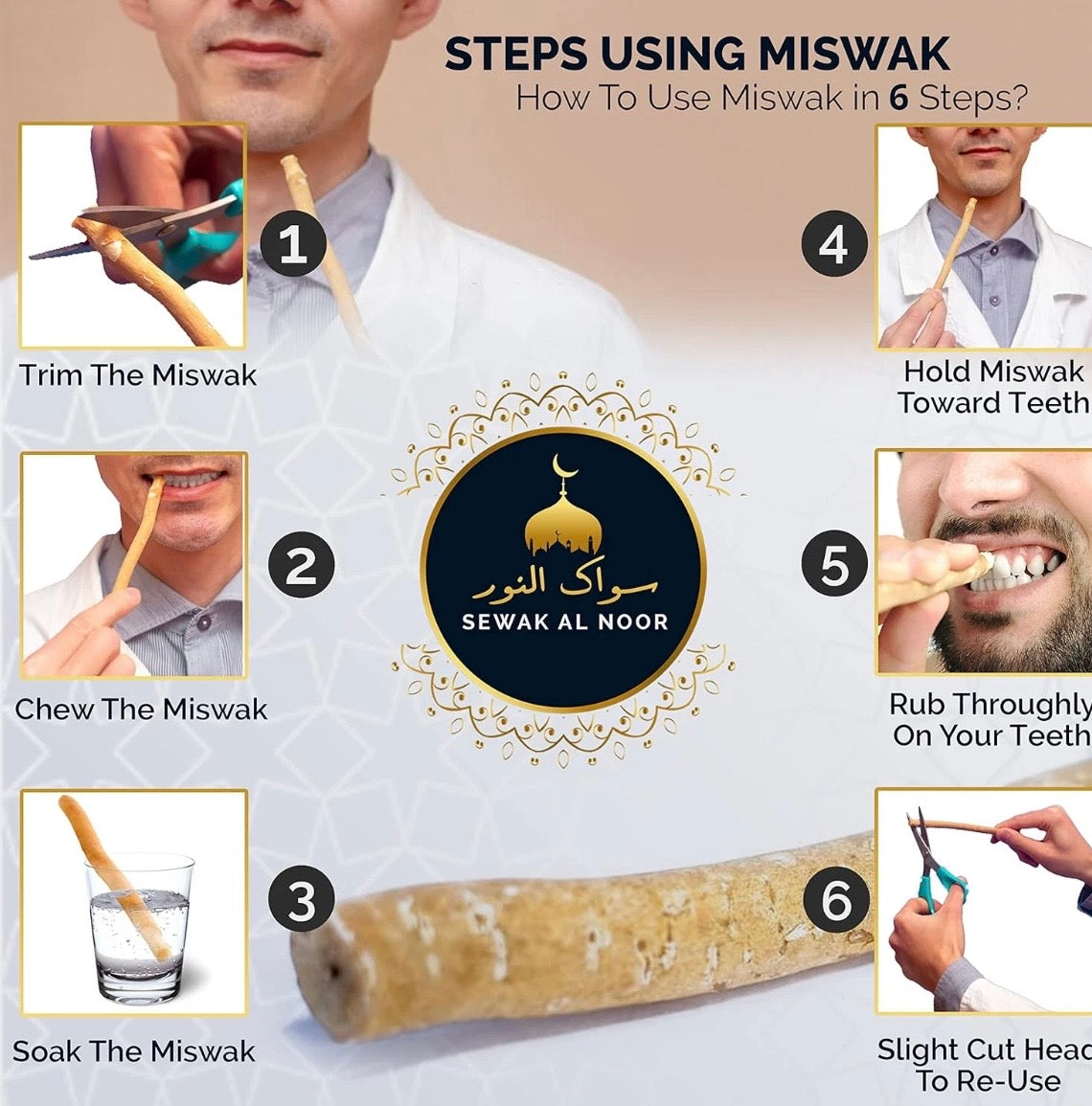 Pack of 5 Miswak Sticks for Teeth with 1 Holder - Vacuum Sealed Natural Flavored