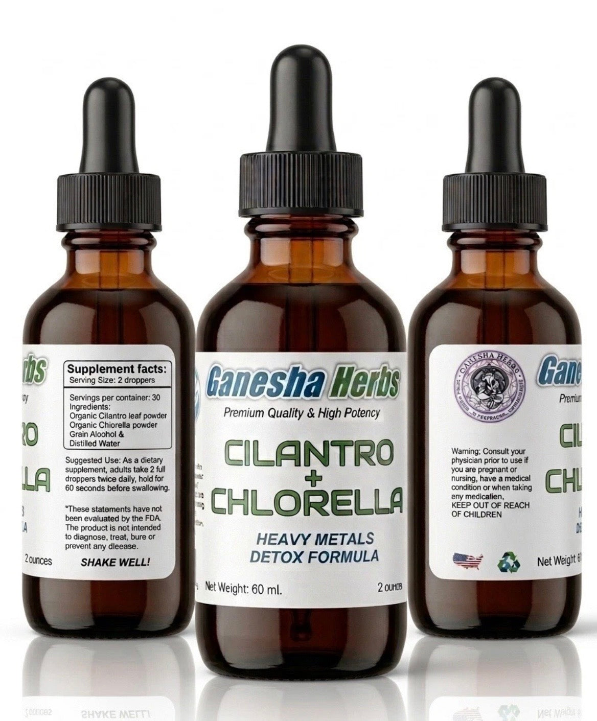HEAVY METAL DETOX FORMULA - CILANTRO + CHLORELLA LIQUID TINCTURE 2 OZ. CHELATION