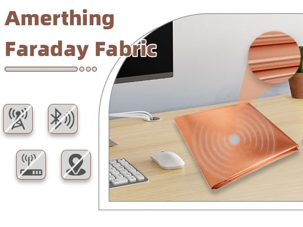 Amerthing Pure Copper Faraday Fabric RF & LF Electromagnetic Fields Gold Color Blocking Fabric 1 Meter (39"x43" inch)