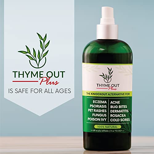 Thyme Out Plus Eczema Treatment, Psoriasis Treatment Treats Acne, Dermatitis, Rosacea, Cold Sores, Pet Rashes, Bug Bites, Poison Ivy, Anti Itch Spray for Itchy Skin Relief for Kids, Adult & Baby