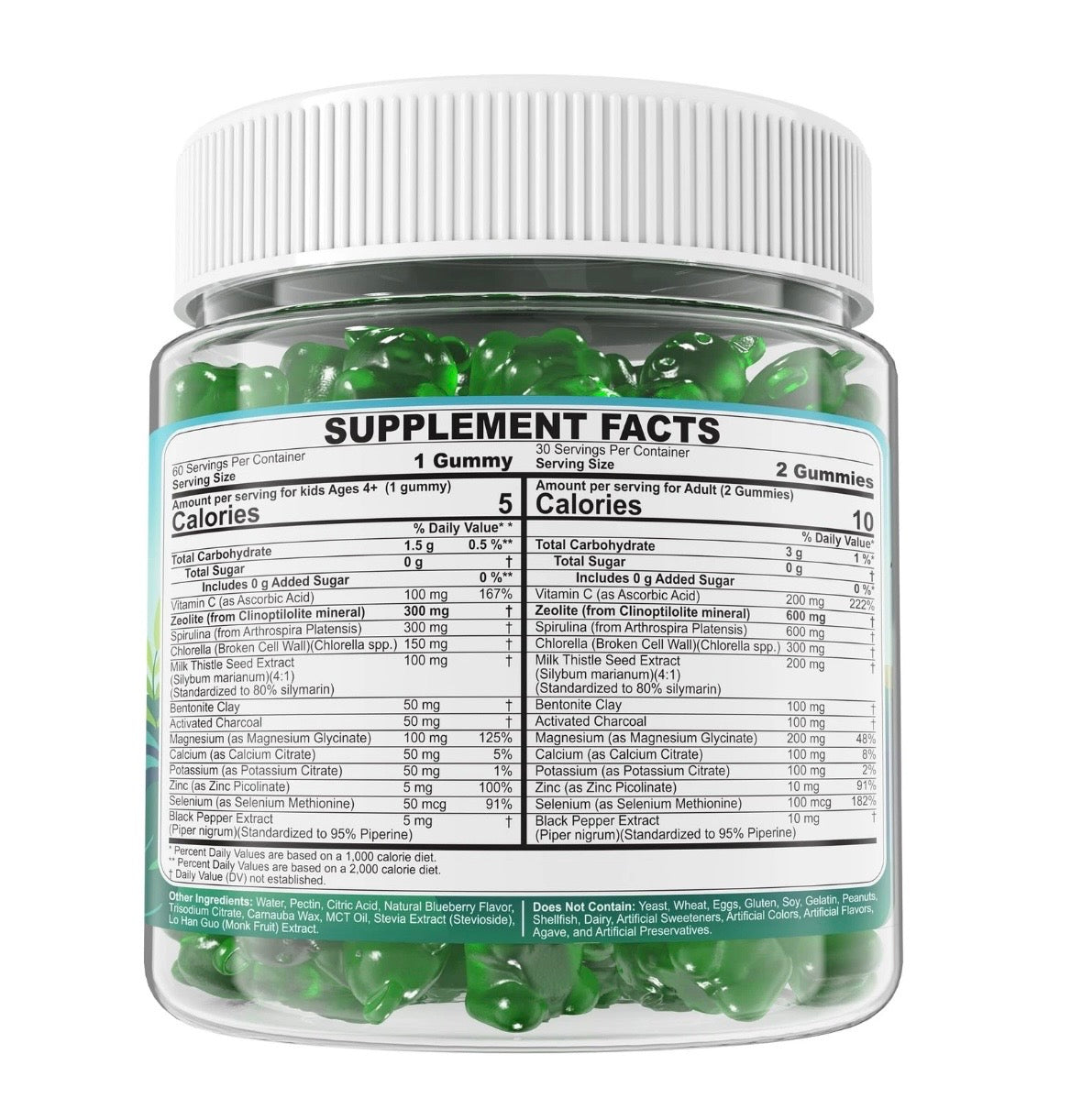 Zeolite Detox Kids Gummies Sugar Free with Spirulina Chlorella  & Milk Thistle 120Cts Kids Chelation Therapy.