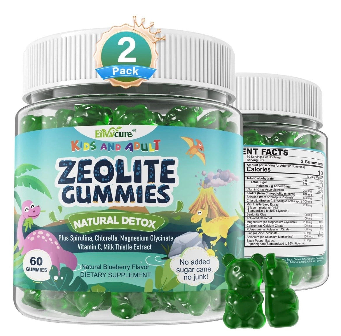 Zeolite Detox Kids Gummies Sugar Free with Spirulina Chlorella  & Milk Thistle 120Cts Kids Chelation Therapy.