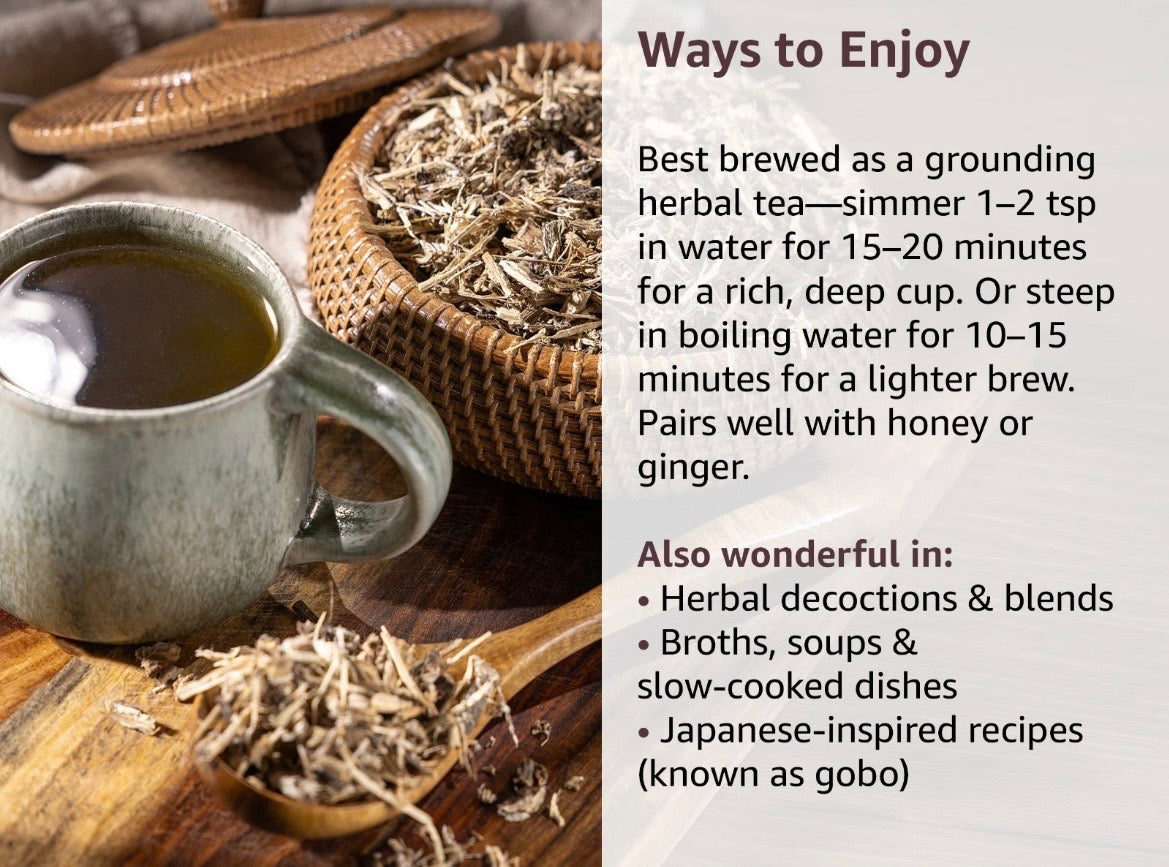 Burdock Root Loose Cut & Sifted 8oz great for digestion, rich in antioxidants contains quercetin, luteolin, and phenolic acids that protect cells from free radical damage.